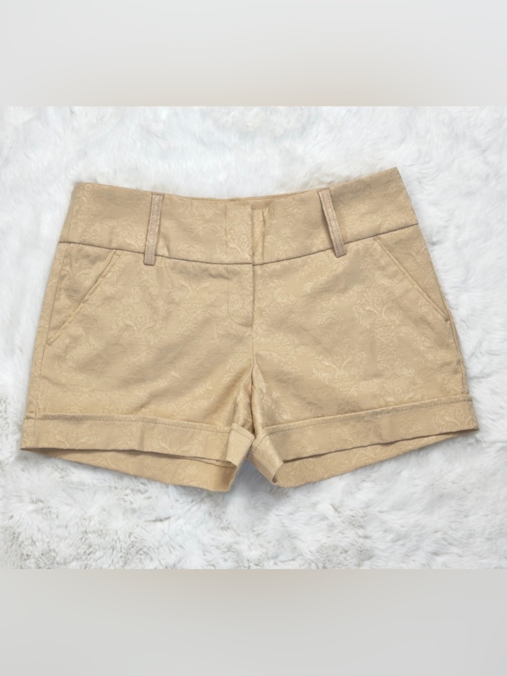 Beige Floral Jacquard Shorts